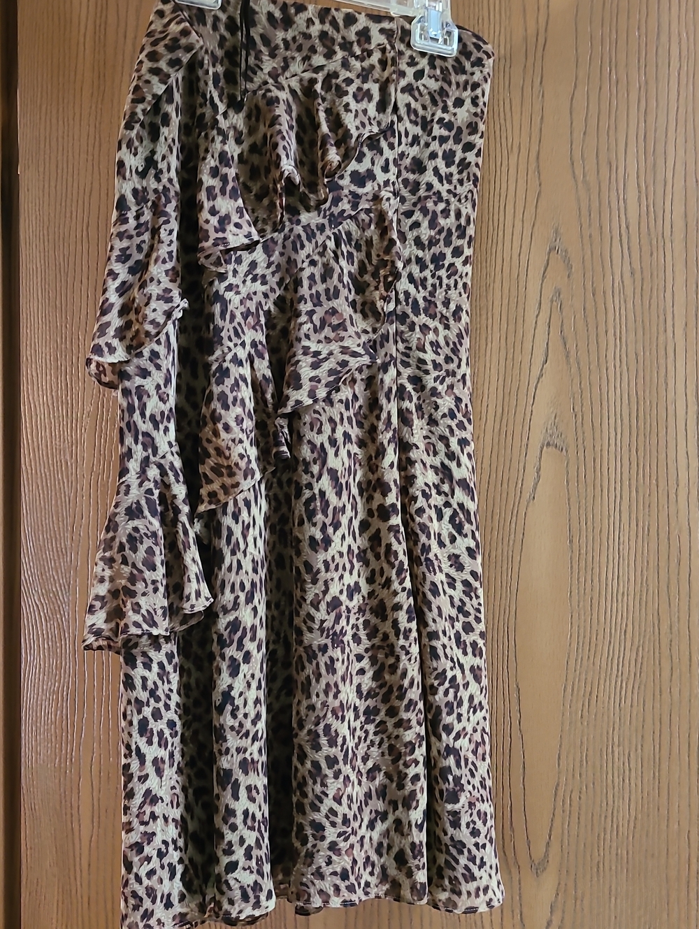 Chaps Leopard Print High-Low Ruffle Skirt - Brown/Tan